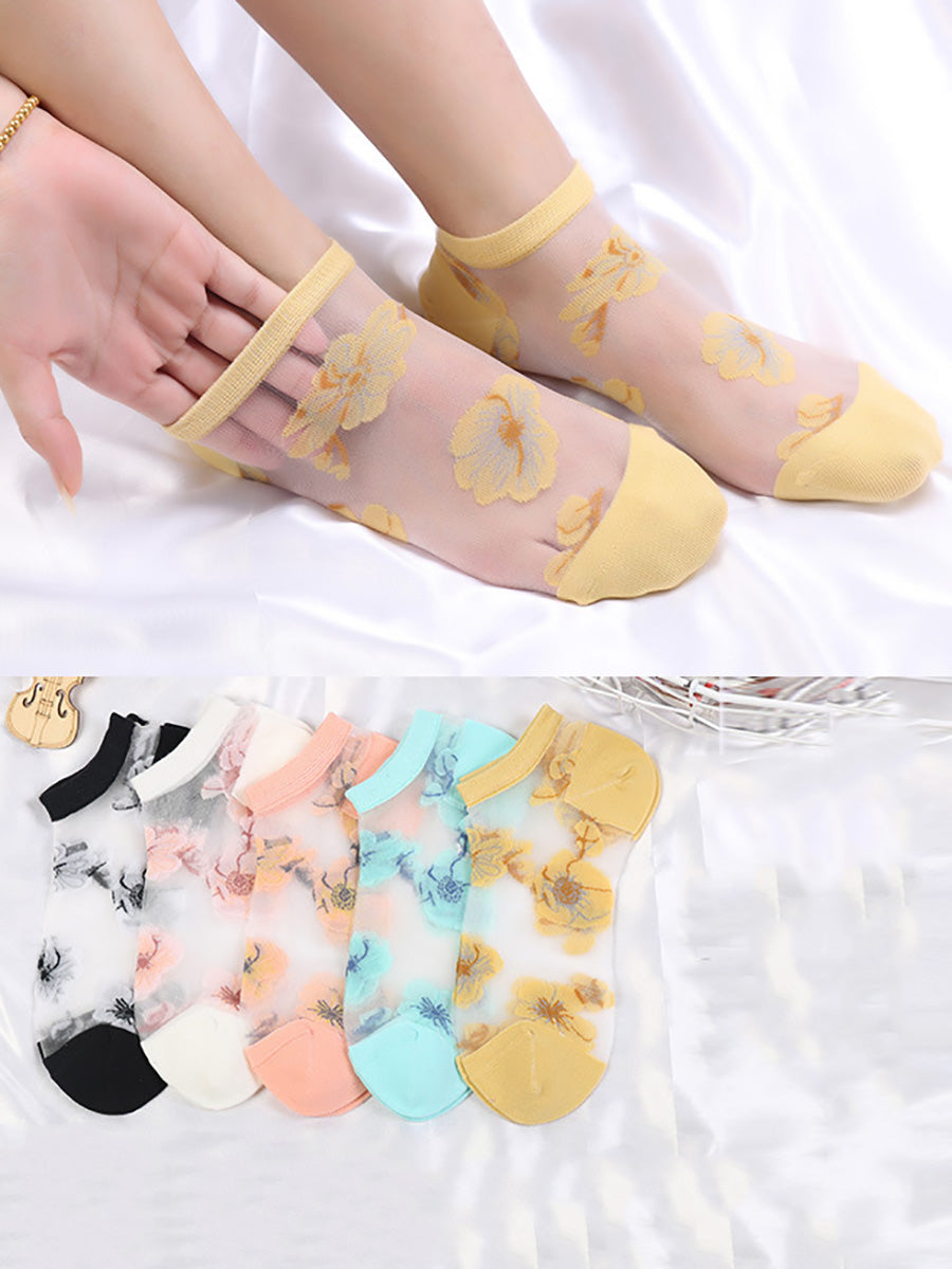 5 Paar Damen Sommer Blumen Dünne Kurze Socken CX019