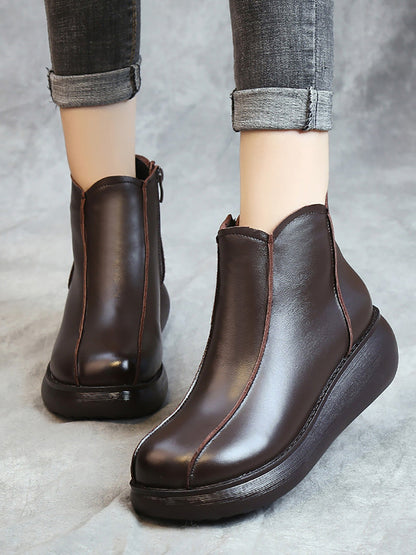 Bottes plates vintage en cuir véritable pour femmes AH1088