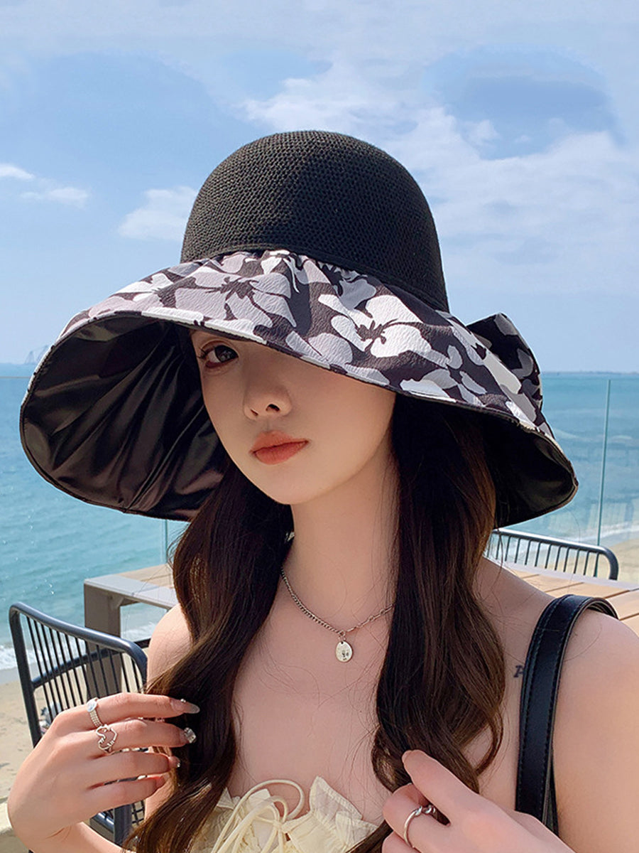 Women Summer Flower Spliced Bowknot Sunproof Hat AA1028