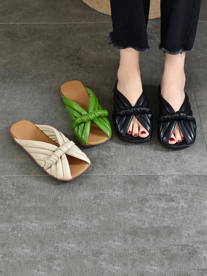 Chaussons plats d'été en cuir massif pour femmes UI1022