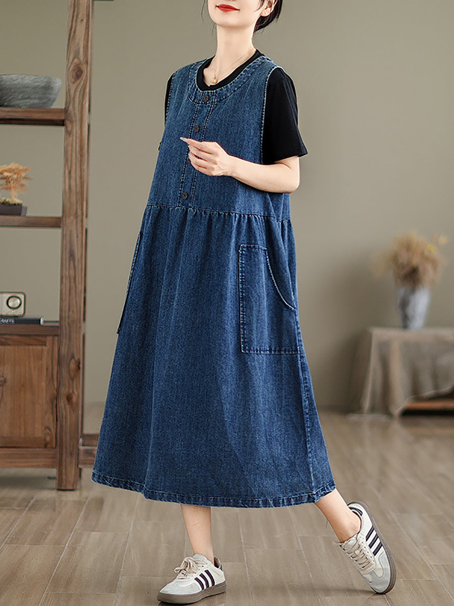 Damen Casual Sommer Feste Denim Weste Kleid BN1012