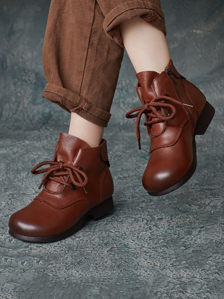 Women Casual Winter Soft Leather Spliced Mid Heel Boots AV1032