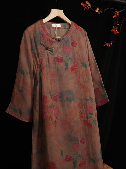 Robe d'été vintage à imprimé floral en ramie pour femme TY1045