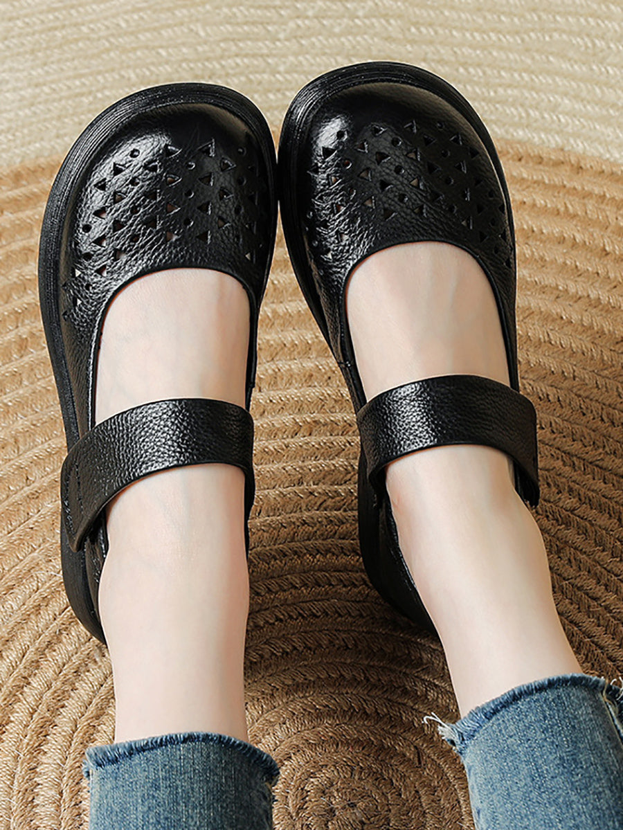 Schuhe Leder Platfrom Out Vintage Hohl Frauen Sommer