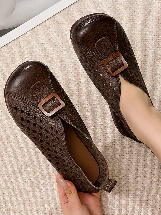 Lederschuhe Damen Gespleißt Vintage Flach Sommer