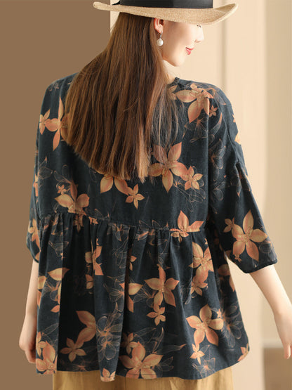 Chemise ample à fleurs vintage d'été pour femmes XX1047