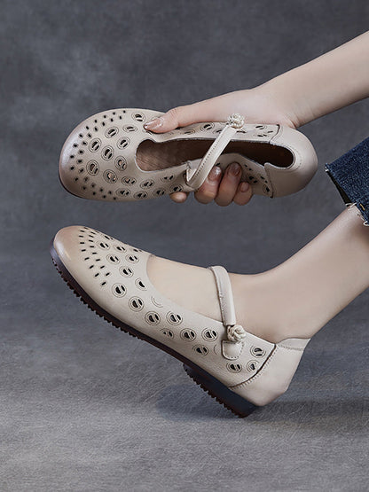 Echte Schuhe Frauen Sommer Aushöhlen Ferse Niedrigen Leder