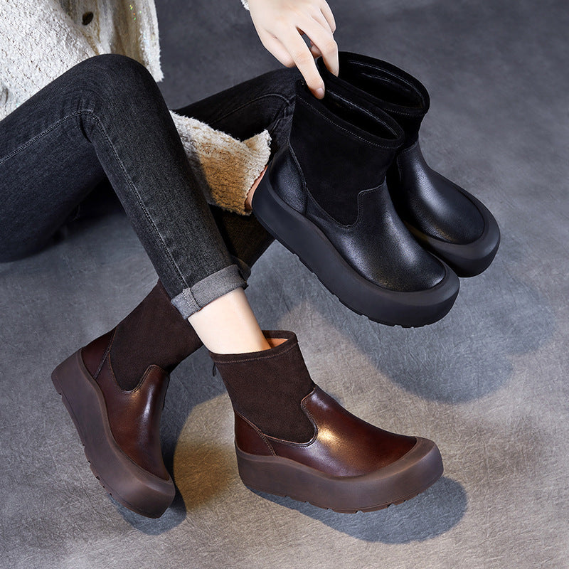 Women Winter Genuine Leather Platform Ankle Boots QU016