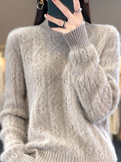 Women Autumn Half Turtleneck Wool Twist Knit Sweater AV1052