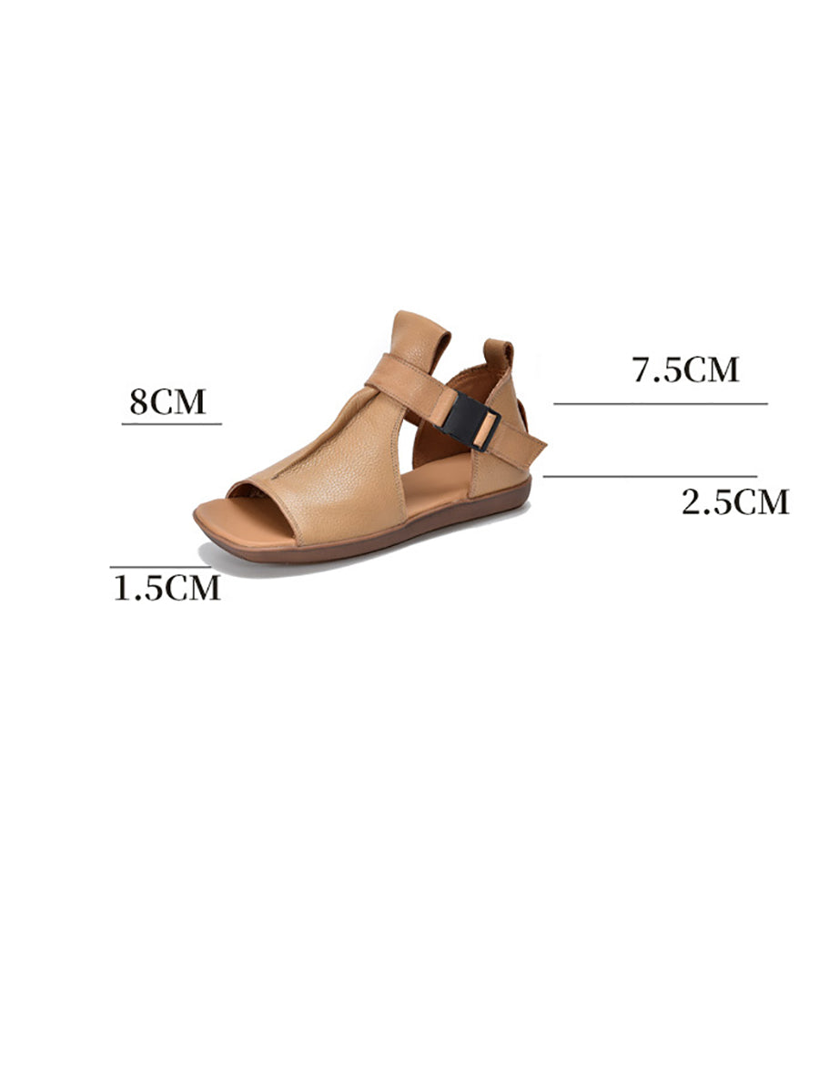 Damen Sommer Feste Leder Offene Zehen Flache Schuhe UI1023