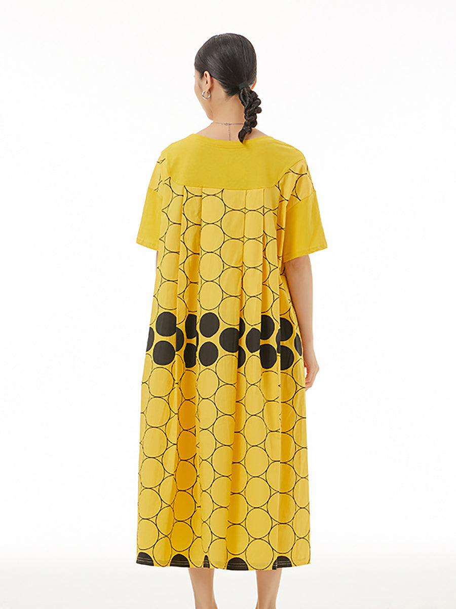 Women Casual Dot Spliced Summer Loose Dress KL1001