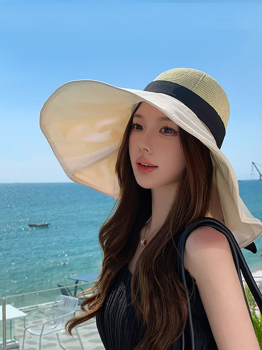 Women Summer Colorblock Large Brim Sunproof Hat WE1002