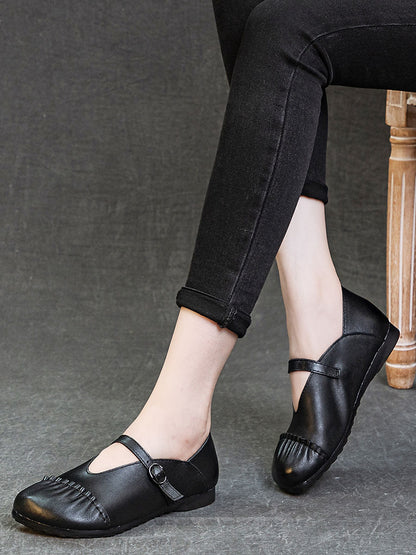 Chaussures à talons bas en cuir véritable vintage pour femmes AS1003