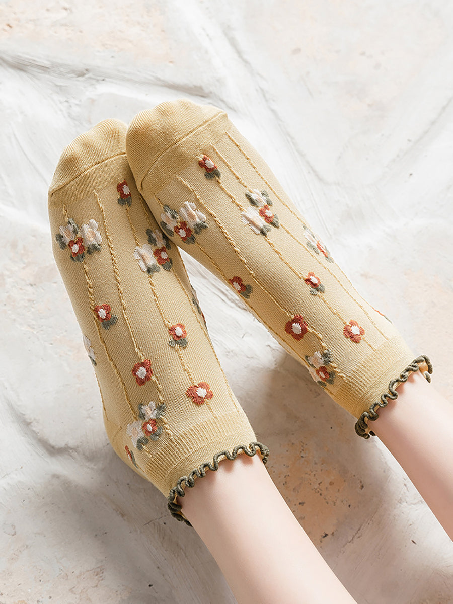 5 Paar Damen Sommersocken mit Blumen-Jacquardmuster OO1032