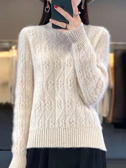 Women Autumn Half Turtleneck Wool Twist Knit Sweater AV1052