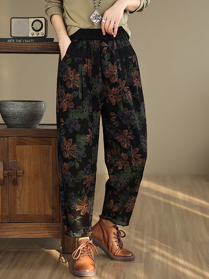 Pantalon sarouel en coton à fleurs vintage pour femme AI1038