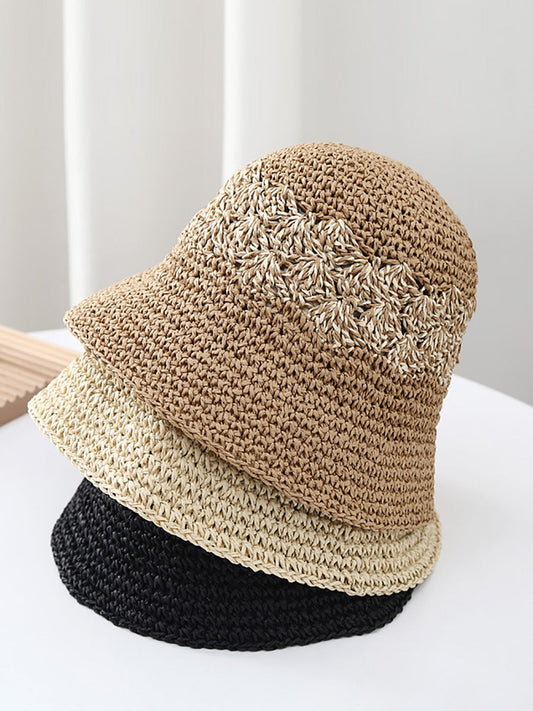 Women Summer Artsy Straw Weave Colorblock Fishman Hat CX049