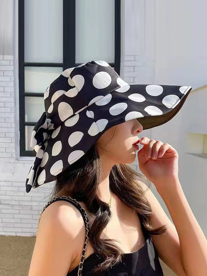 Chapeau de soleil décontracté d'été à pois pour femmes avec nœud papillon FG1016