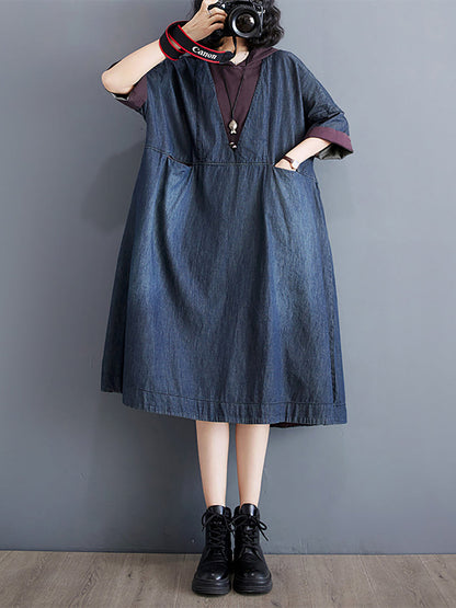 Robe d'été décontractée à capuche en denim épissé pour femmes WE1034