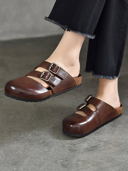 Chaussons plats Birkenstock d'été en cuir massif pour femmes AH615