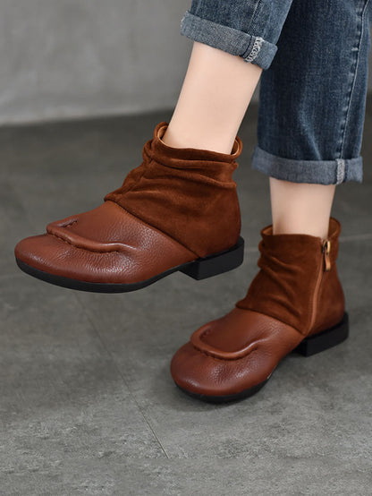 Bottes à talons bas en cuir épissé vintage pour femmes AV1075