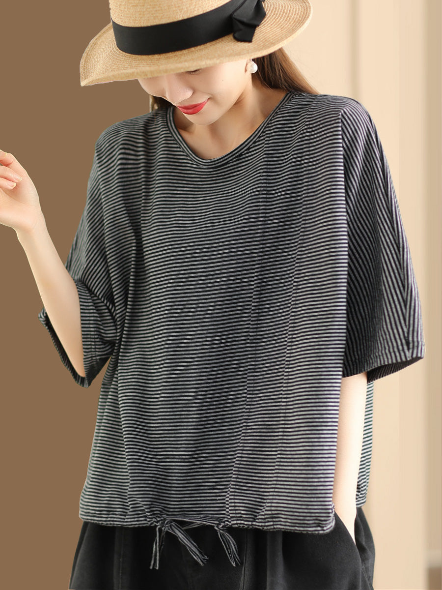 Women Summer Casual Stripe Strap Cotton Shirt CV1027