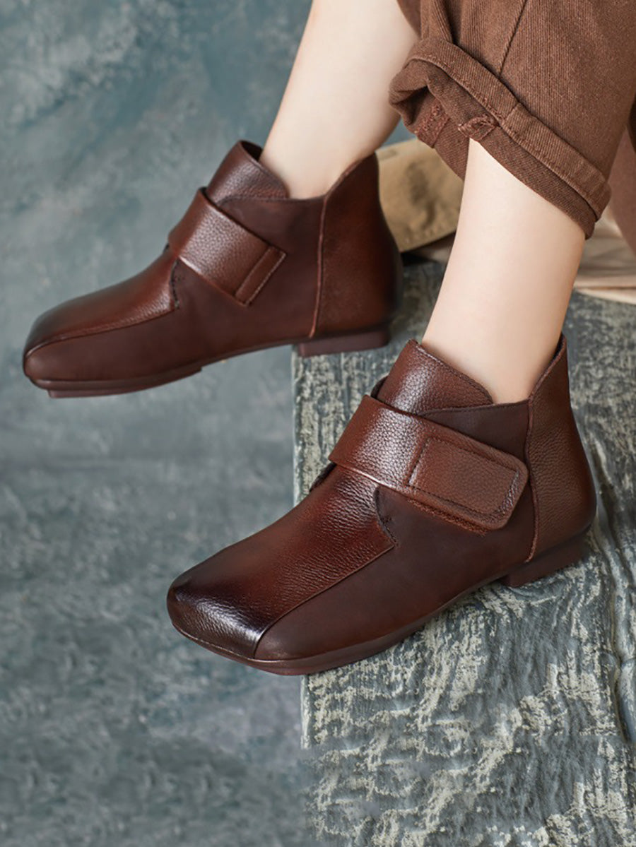 Women Artsy Leather Spliced Square Collar Ankle Boots BA1033