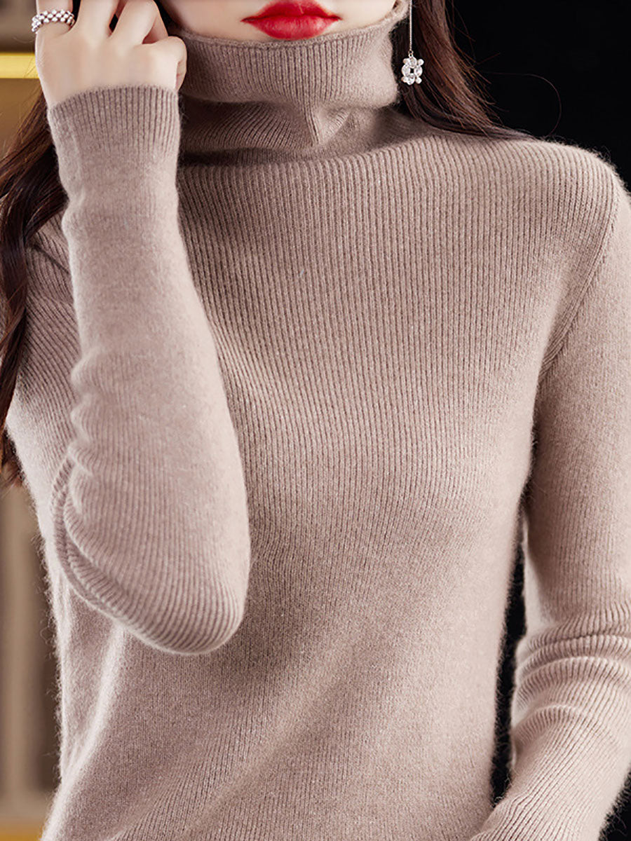 Women Autumn Turtleneck Solid Wool Knit Sweater BA1011