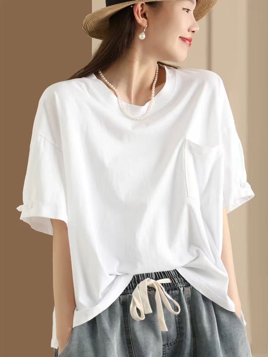 Women Summer Casual Solid Loose Cotton Shirt TY1004