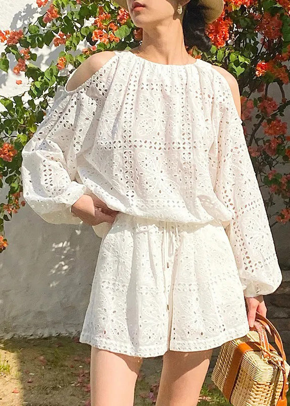 Zwei Schulterstücke Baumwollhemd Beige Shorts Cold And Boutique 