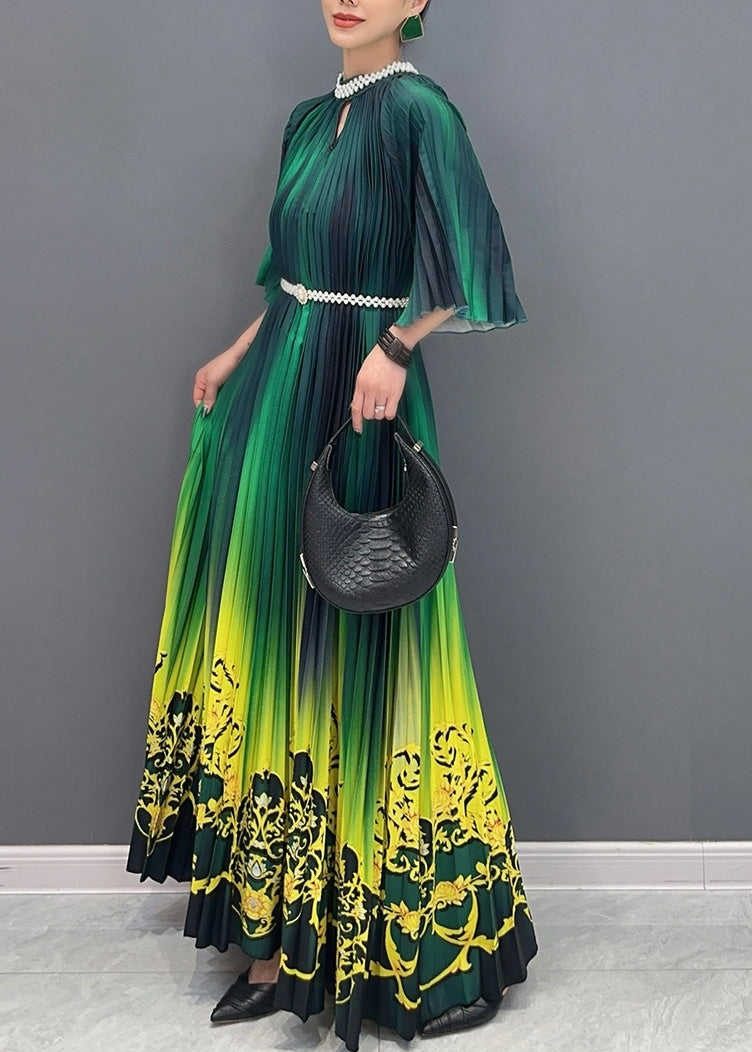 Fashion Gradient Color Green Print Long Dresses Summer AO1036