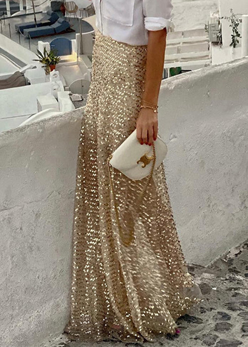 Waist High Maxi Sequins Stylish Gold Spring Skirts
