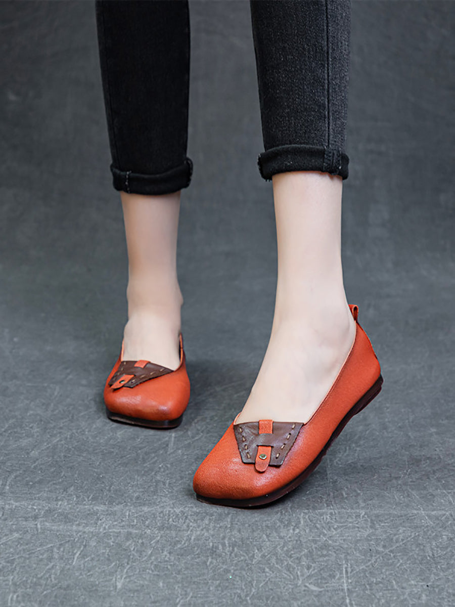 Women Summer Ethnic Colorblock Leahter Soft Flat Shoes KL1025