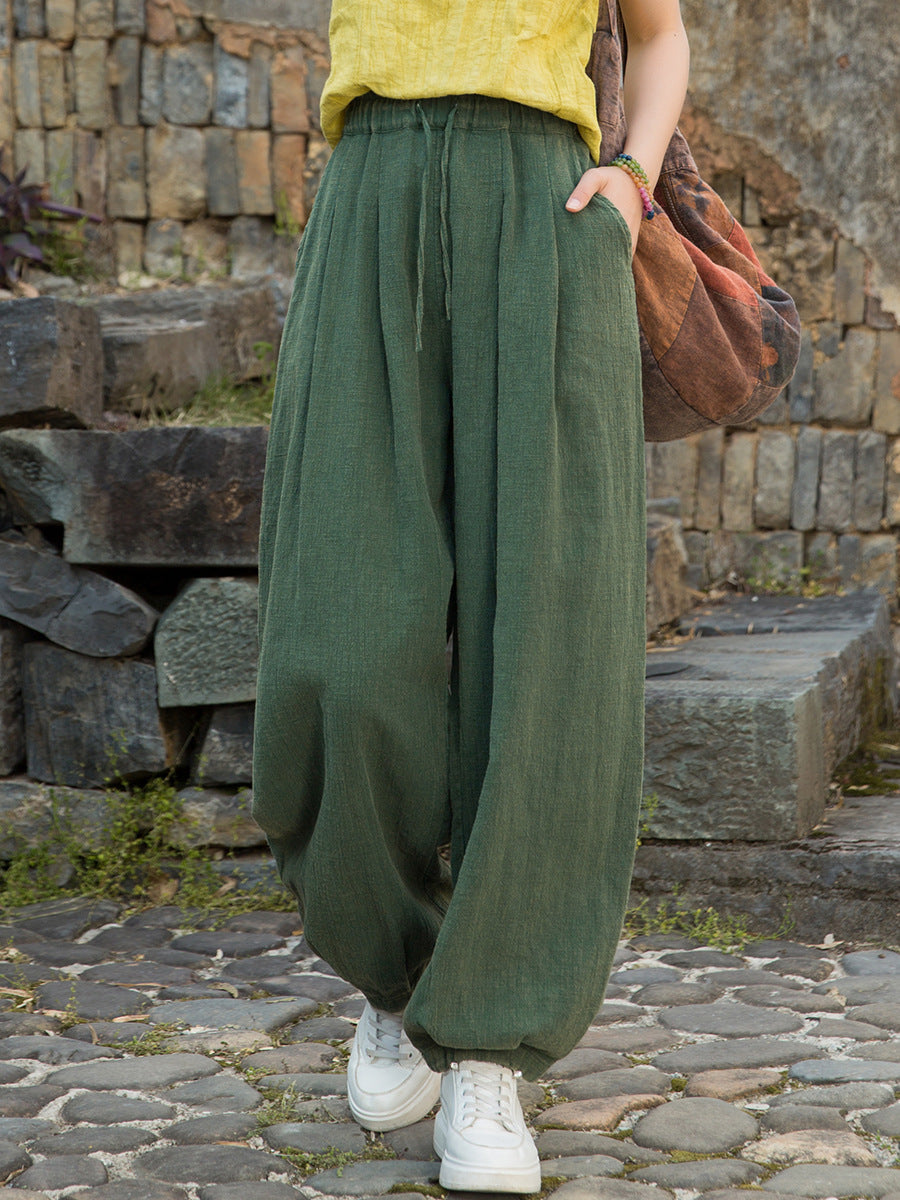 Pantalon d'été droit en ramie pure pour femme, couleur usée 