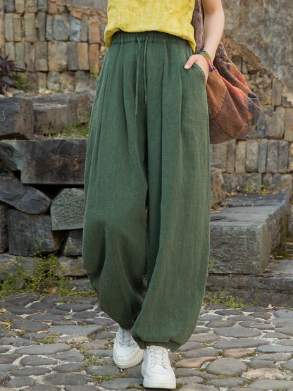 Pantalon d'été droit en ramie pure pour femme, couleur usée 