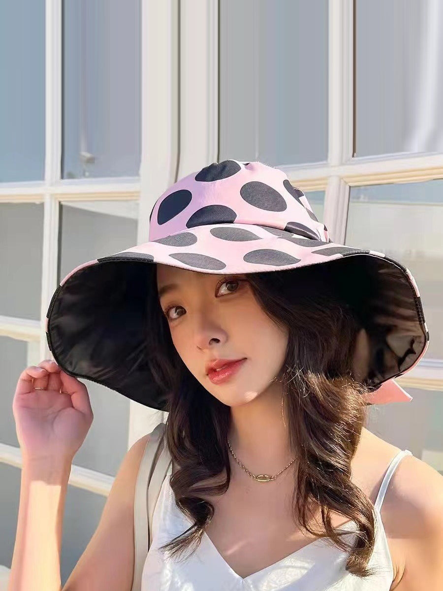 Women Summer Casual Dot Print Bowknot Sunproof Hat FG1016