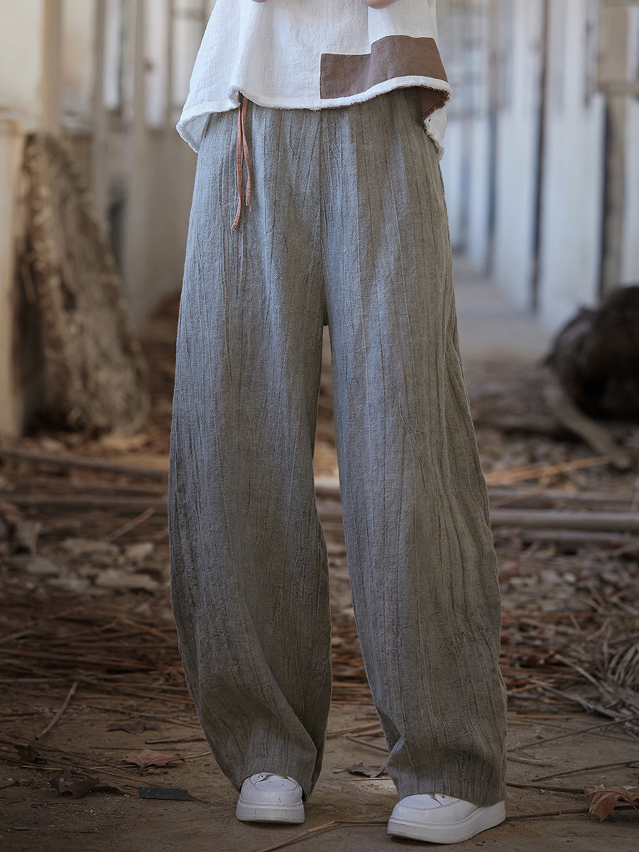 Women Summer Vintage Worn Straight Linen Pants IO1010