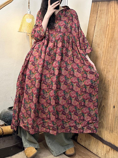 Robe d'été à capuche en coton à fleurs artistiques pour femmes II1034