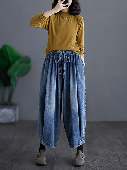 Pantalon d'été décontracté en denim délavé à jambes larges pour femmes CO1020