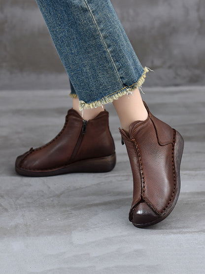 Bottes à talons bas en cuir véritable vintage pour femmes AV1073