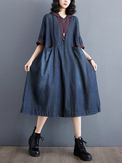 Robe d'été décontractée à capuche en denim épissé pour femmes WE1034