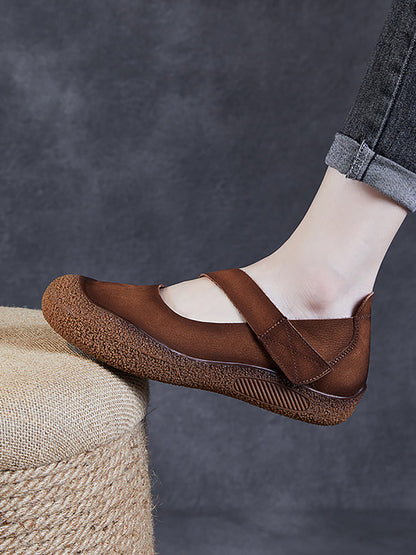 Chaussures plates solides en cuir rétro d'été pour femmes QW1019