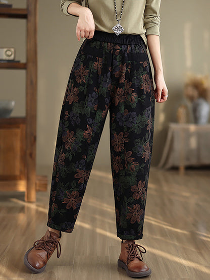 Pantalon sarouel en coton à fleurs vintage pour femme AI1038