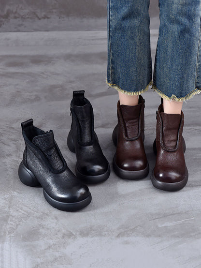 Bottes d'hiver décontractées à plateforme en cuir solide avec fermeture éclair pour femmes BA1023