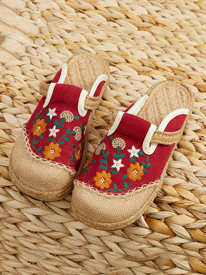 Chaussons d'été brodés de fleurs ethniques pour femmes CC050