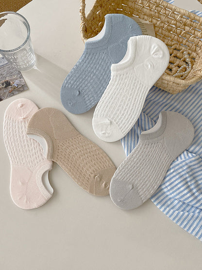 Lot de 5 paires de chaussettes courtes d'été en coton uni pour femmes RR1008