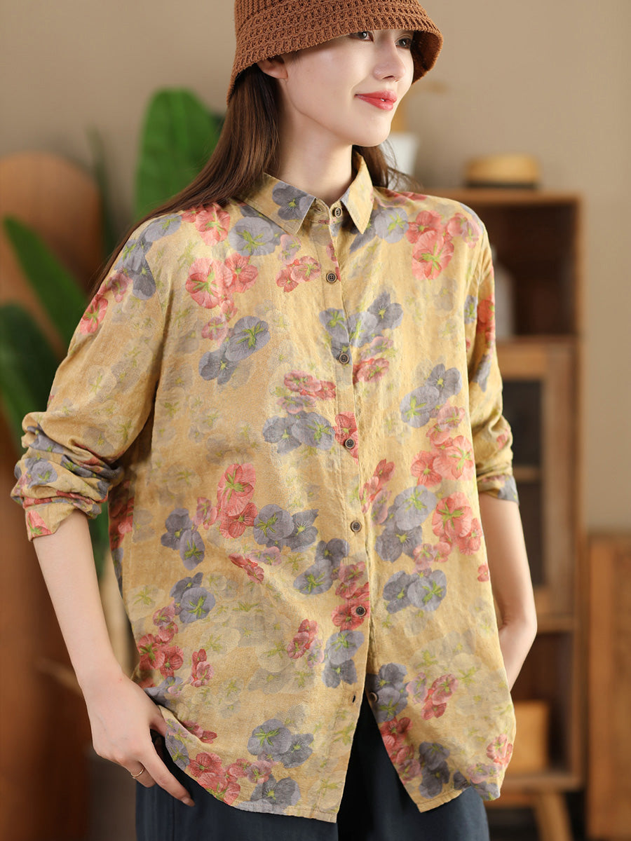 Damen Herbst Vintage Blumen Button-up Hemd AI1040 