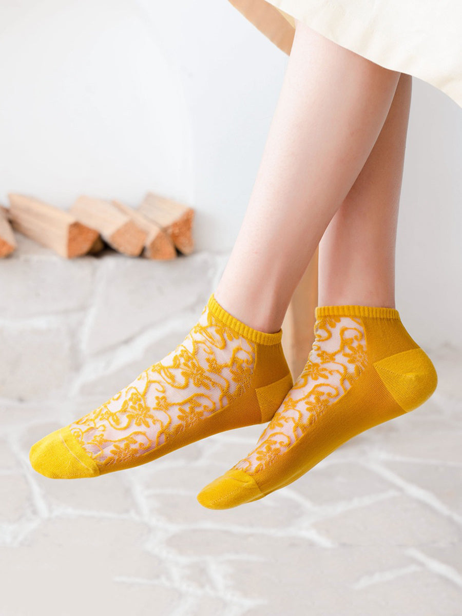 5 Pairs Women Flower Jacquard Summer Socks AA1026