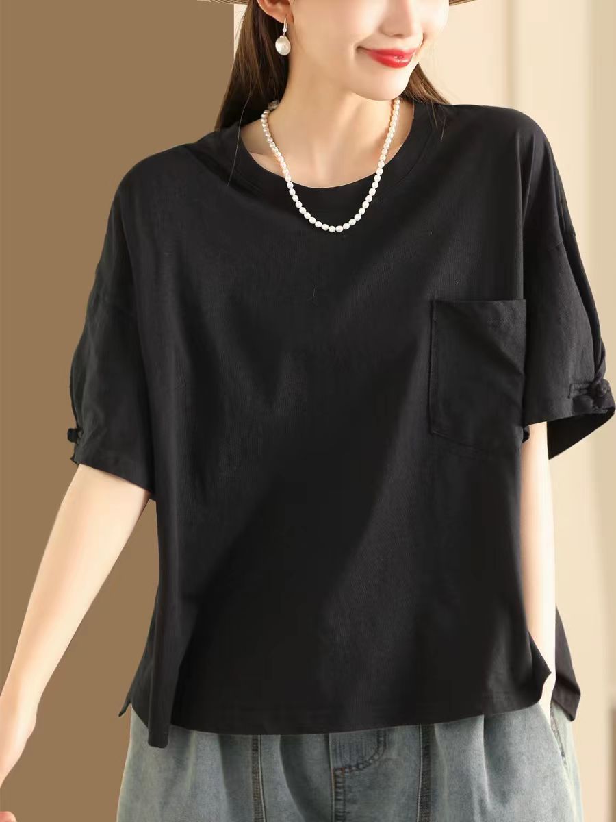 Women Summer Casual Solid Loose Cotton Shirt TY1004