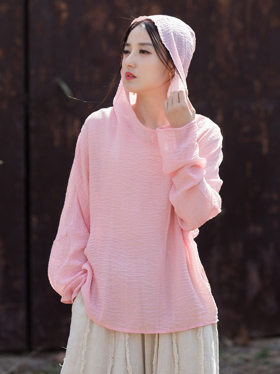 Women Summer Casual Solid Thin Hooded Sunproof Shirt CV1014